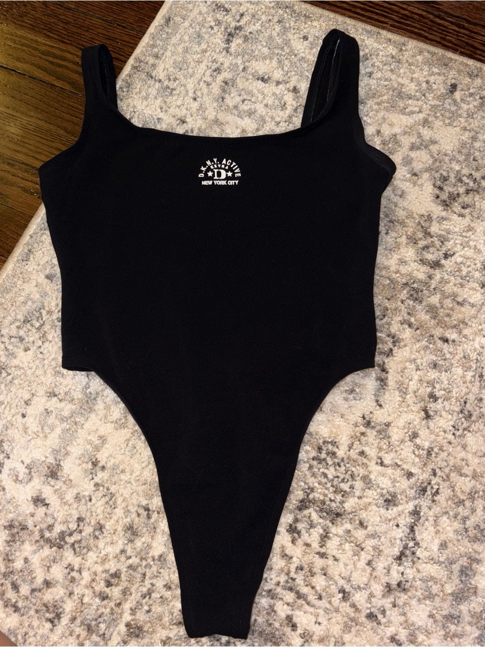 Vintage DKNY Active Black Logo Scoop Neck Bodysuit